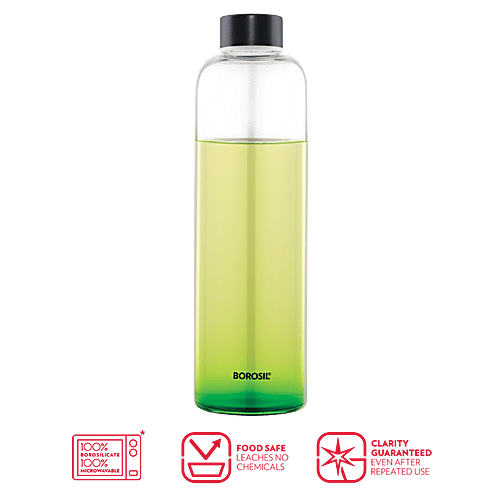 Borosil Plain Glass Water Bottle - Narrow Mouth, For Fridge & Office, IGLBTNM1000, 1 L  