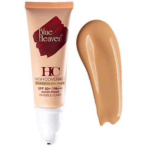 Buy Blue Heaven High Coverage Foundation With Primer & SPF 50 ! PA+++ Caramel Mocha + Free