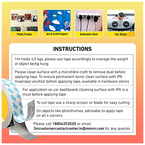 Scotch Strong Double-Sided Mounting Tape - Indoor, 1 x 3 m, 1 pc  Pressure Sensitive