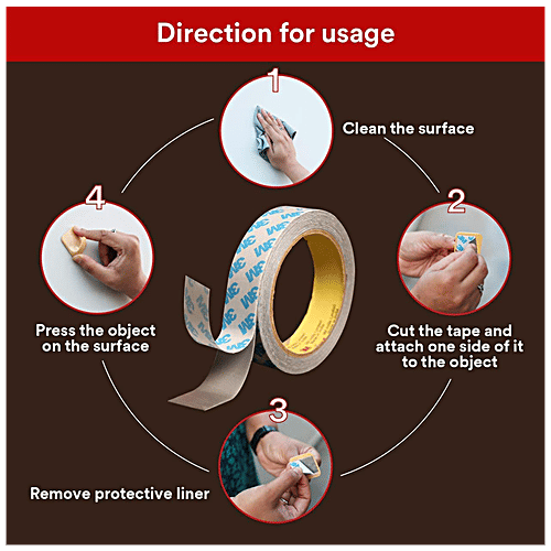 Scotch Strong Double-Sided Mounting Tape - Indoor, 1 x 3 m, 1 pc  Pressure Sensitive