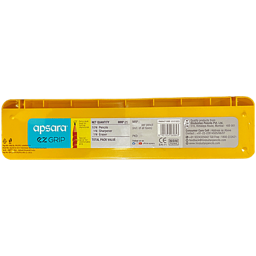 Apsara Ez Grip Pencils With Sharpener & Eraser, 10 pcs  Spiral Grip for Comfortable Writing, Extra Dark Lead, Premium Soft Wood