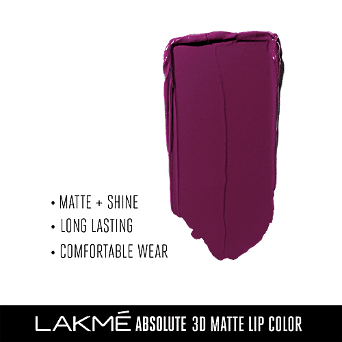 Lakme Absolute 3D Matte Lipstick - Purple Evening, 3.6 g  