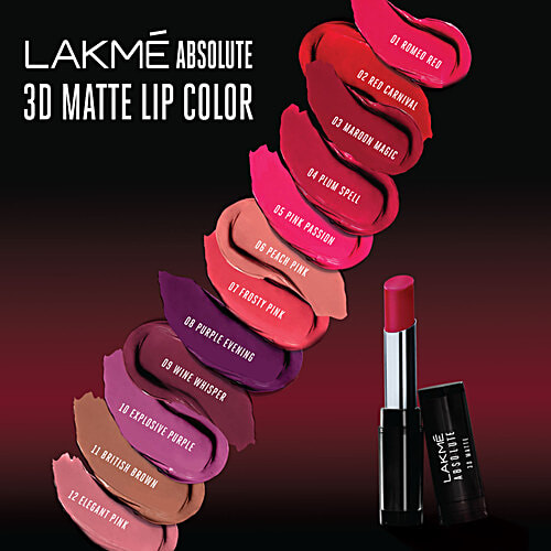 Lakme Absolute 3D Matte Lipstick - Purple Evening, 3.6 g  