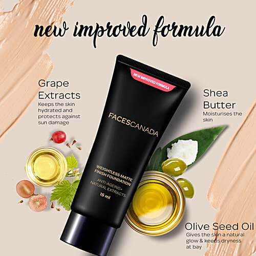 Faces Canada Weightless Matte Finish Foundation - Anti-Ageing, Natural Extracts, 15 ml Beige 05 Contains Natural Extracts