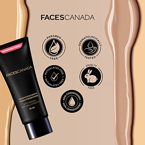 Faces Canada Weightless Matte Finish Foundation - Anti-Ageing, Natural Extracts, 15 ml Beige 05 Contains Natural Extracts