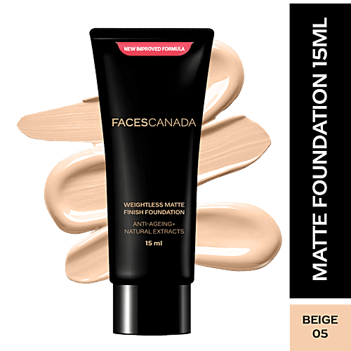 Faces Canada Weightless Matte Finish Foundation - Anti-Ageing, Natural Extracts, 15 ml Beige 05 Contains Natural Extracts