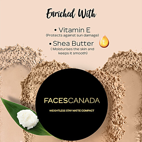 Faces Canada Weightless Stay Matte Compact - SPF-20, Vitamin E & Shea Butter, 9 g Ivory 01 
