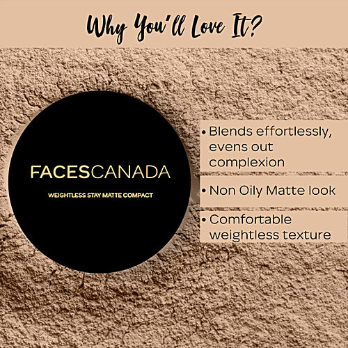 Faces Canada Weightless Stay Matte Compact - SPF-20, Vitamin E & Shea Butter, 9 g Ivory 01 