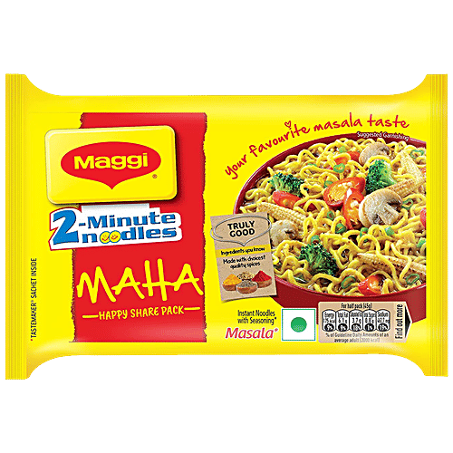 Maggi Maha 2-Minute Masala Noodles - Happy Share Pack, Goodness Of Iron, 90 g  Made with Choicest quality spices