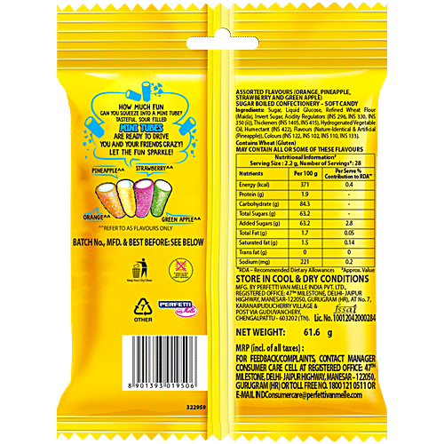 Chupa Chups Sour Mini Tubes Mixed Fruit Flavour Soft & Chewy Toffee, 61.6 g  