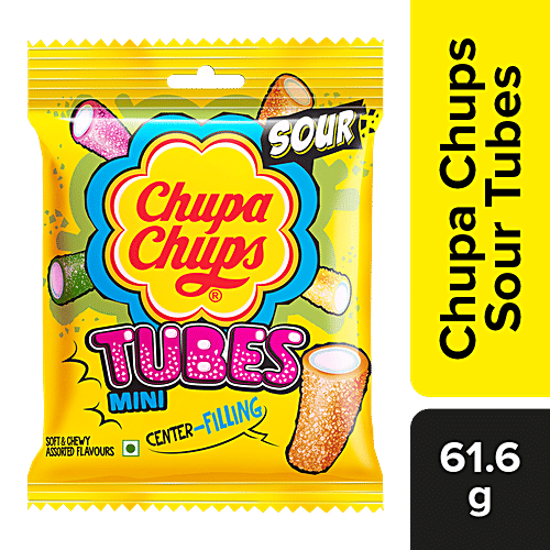 Chupa Chups Sour Mini Tubes Mixed Fruit Flavour Soft & Chewy Toffee, 61.6 g  