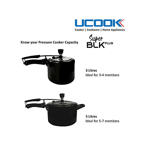 Ucook Hard Anodised Inner Lid Pressure Cooker - Induction Base, Bakelite Handle, Black, Super BLK Plus, 3 L
