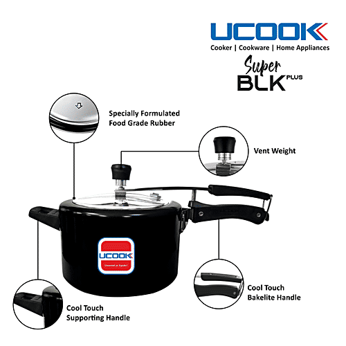 Ucook Hard Anodised Aluminium Steel Inner Lid Pressure Cooker - Induction Base, Black, 5 L  