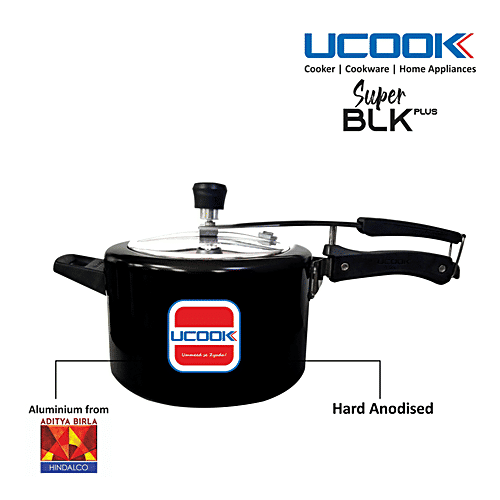 Ucook Hard Anodised Aluminium Steel Inner Lid Pressure Cooker - Induction Base, Black, 5 L  