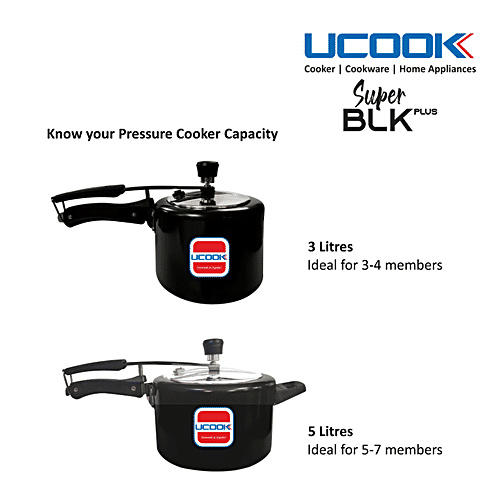 Ucook Hard Anodised Aluminium Steel Inner Lid Pressure Cooker - Induction Base, Black, 5 L  