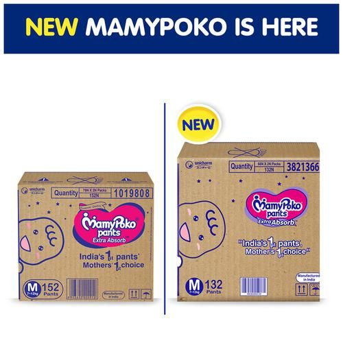 Mamypoko Pant Style Diapers - Extra Absorbent, Prevents Leakage, M, 66 pcs (Pack of 2) 