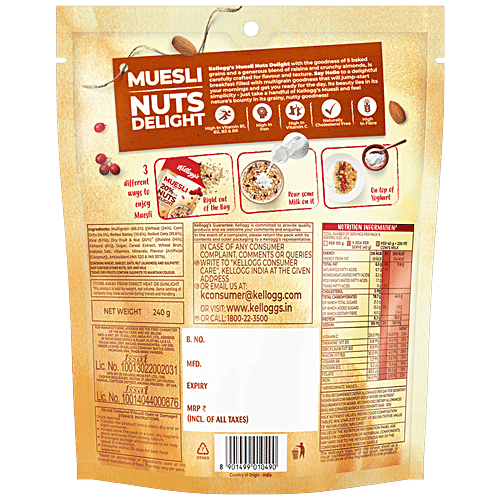 Kelloggs Muesli - With 20% Nuts Delight, 240 g Pouch 