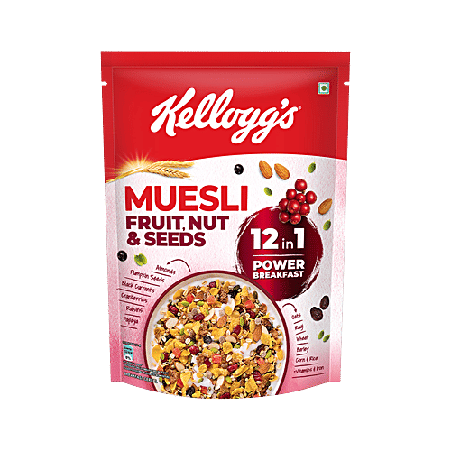 Kellogg's Fruit Nut & Seeds Muesli 12 In 1 Power Breakfast, 500 g  Multigrain Breakfast Cereal, High in Iron, Source of Fibre
