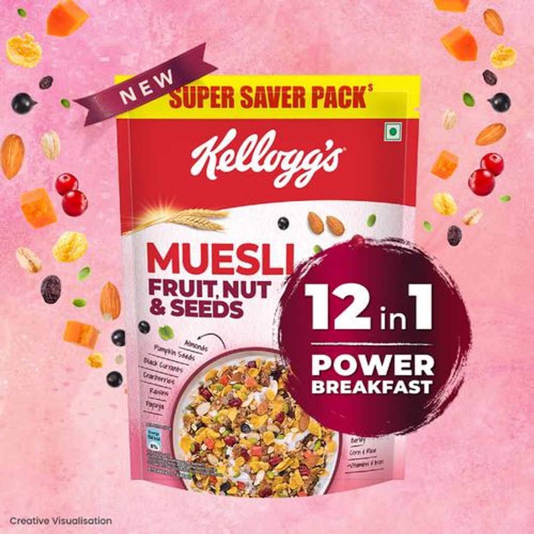Kelloggs Muesli Breakfast Cereal - With Multigrain & 21% Fruit, Nut & Seeds, 750 g 