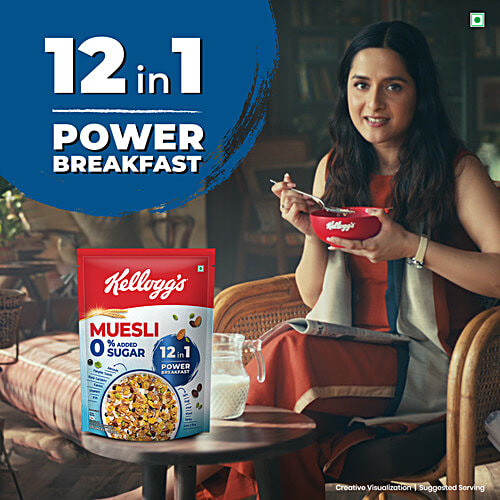 Kellogg's Muesli 0% Added Sugar - 12 In 1 Power Breakfast, 500 g No Trans Fat, No Added Preservatives, Cholesterol Free