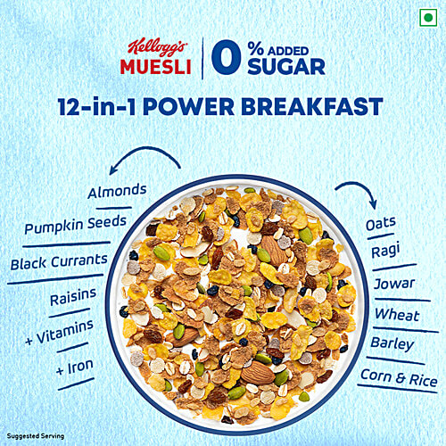 Kellogg's Muesli 0% Added Sugar - 12 In 1 Power Breakfast, 500 g No Trans Fat, No Added Preservatives, Cholesterol Free