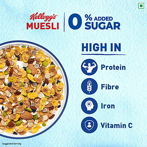 Kellogg's Muesli 0% Added Sugar - 12 In 1 Power Breakfast, 500 g No Trans Fat, No Added Preservatives, Cholesterol Free