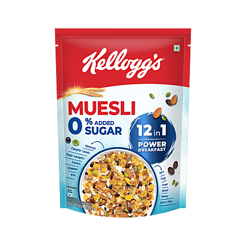 Kellogg's Muesli 0% Added Sugar - 12 In 1 Power Breakfast, 500 g No Trans Fat, No Added Preservatives, Cholesterol Free