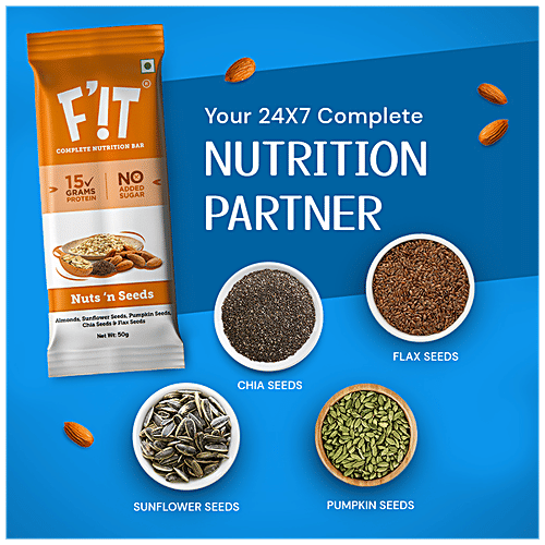 Fit Nutrition Protein Rich Nutrition Bar - Nuts & Seeds, 50 g (Pack of 6) Protein Rich, No Added Sugar