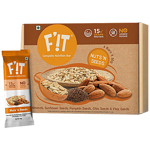 Fit Nutrition Protein Rich Nutrition Bar - Nuts & Seeds, 50 g (Pack of 6) Protein Rich, No Added Sugar