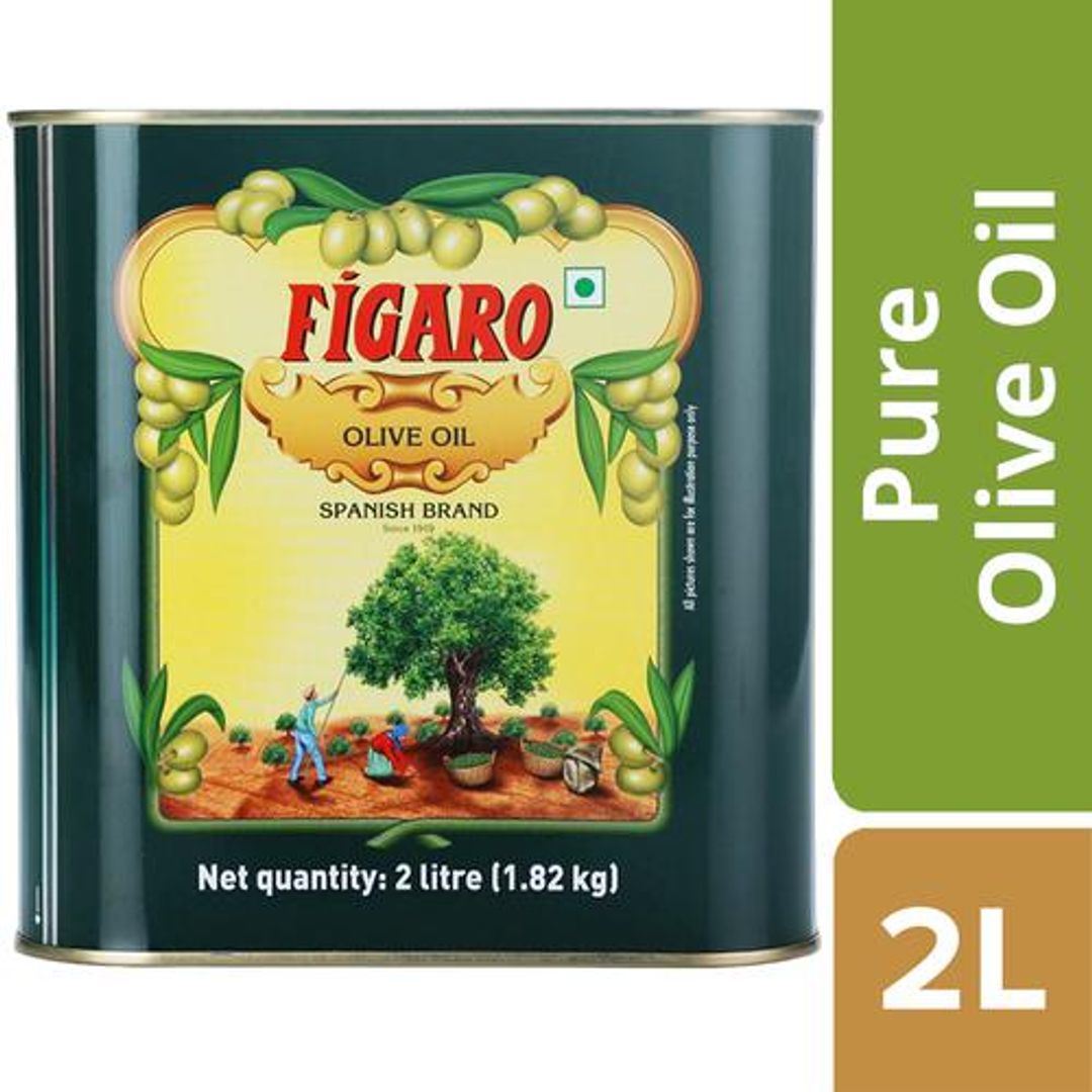 Figaro Olive Oil- Pure Olive Oil-Daily Cooking Oil- Perfect for Indian Dishes- Curries, Gravy- Imported from Spain, 2 L Tin
