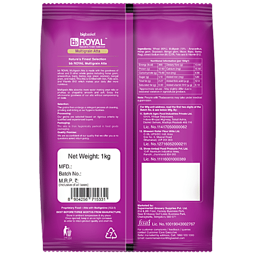 bb Royal Multigrain Atta/Gavhache Peeth - Fortified, 1 kg Pouch 