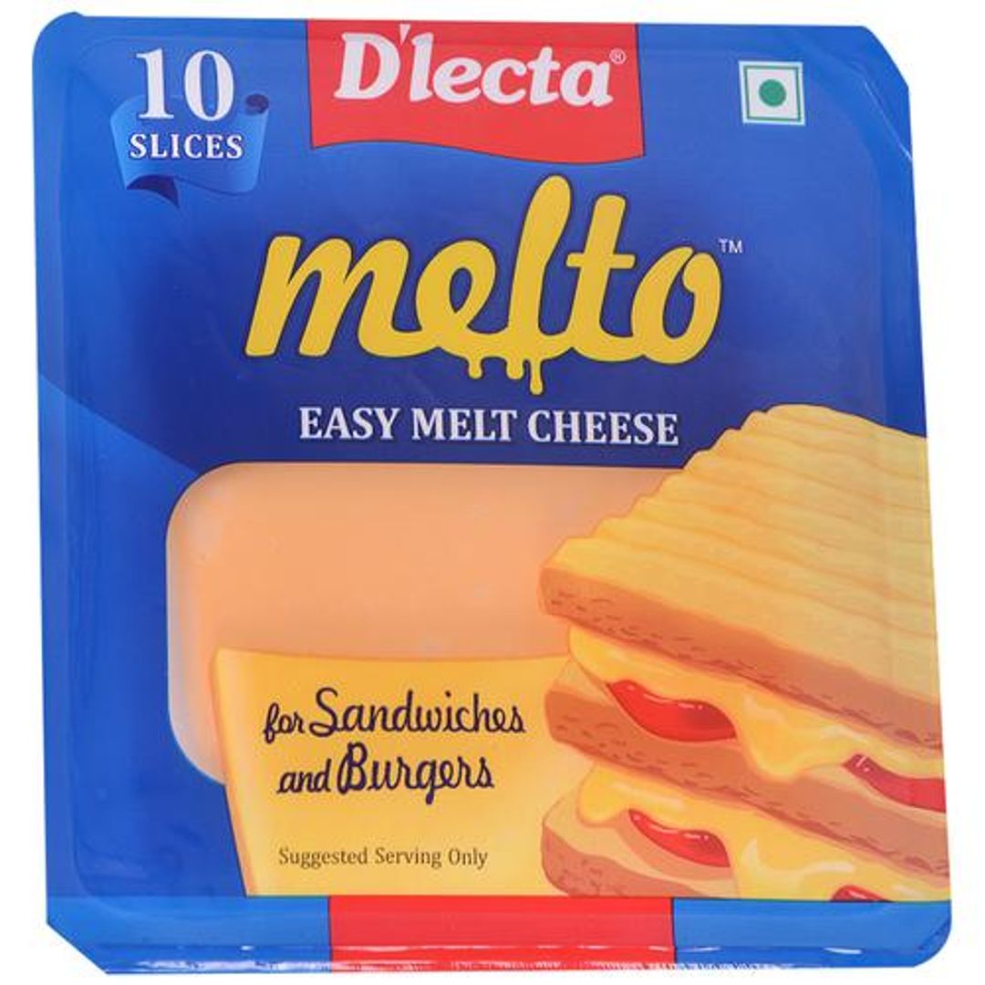 D'lecta Melto Processed Cheese Slices - Easy Melt, For Sandwiches & Burger, 140 g (10 pcs)