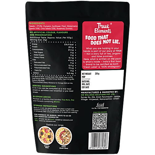 True Elements 5-In-1 Super Seeds Mix - Rich In Protein & Fibre, 250 g High Protein, Rich Source of Omega 3 Fatty Acids