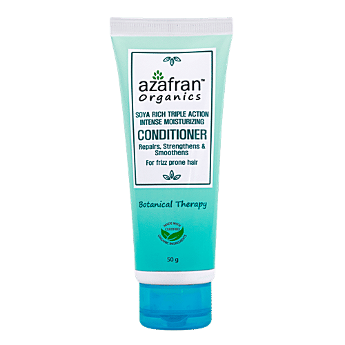 Azafran Organics Soya Rich Triple Action Intense Moisturizing Conditioner - For Frizz Prone Hair, 50 g  Paraben Free