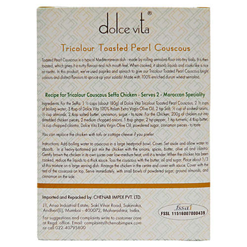 Dolce Vita Tricolor Toasted Pearl Couscous, 200 g  