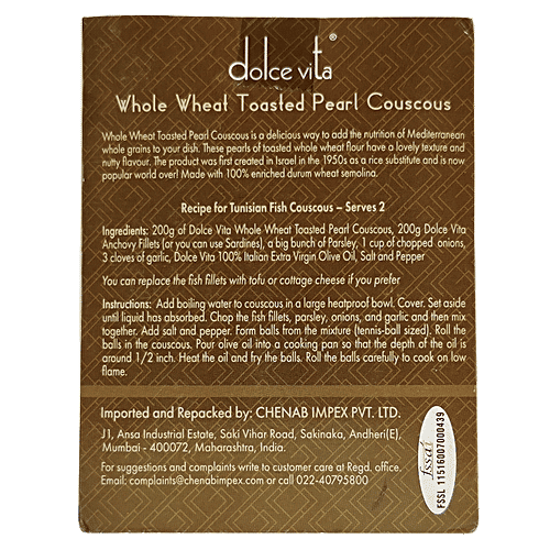 Dolce Vita Whole Wheat Toasted Pearl Couscous, 500 g  Zero Trans Fat & Cholesterol