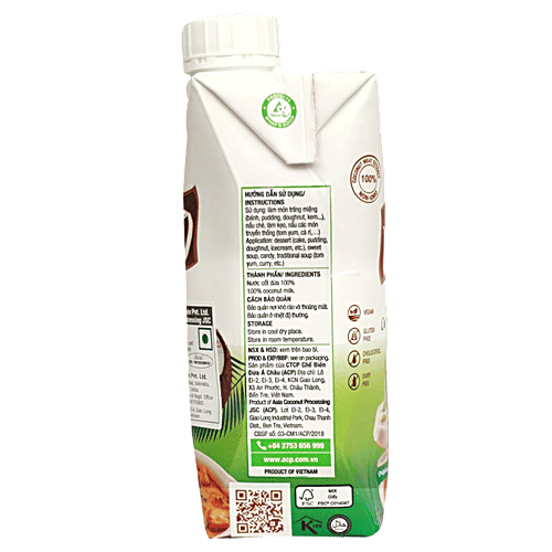 Vico Pure Rich Coconut Milk - 16-19% Fat, 330 ml  Gluten Free & Cholesterol Free