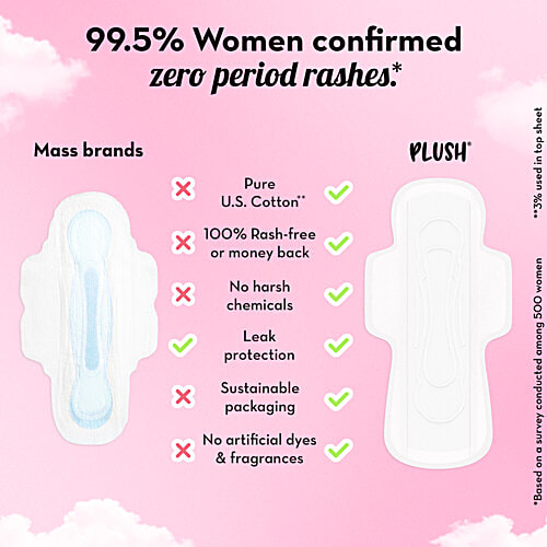Plush Ultra Thin Sanitary Pads With 2 Panty Liners - XL & XXL, 14 pcs  Rash Free, 100% Pure US Cotton, Zero Leaks