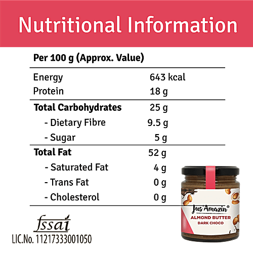 Jus Amazin Almond Butter - Dark Chocolate, 200 g  