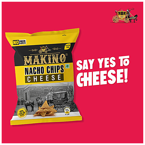 Makino Nacho Chips - Cheese With Herbs, Without Onion & Garlic, No Trans Fat & Cholesterol, 60 g Pouch Zero Cholesterol, Zero Trans Fat
