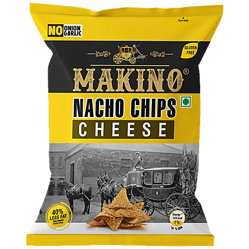 Makino Nacho Chips - Cheese With Herbs, Without Onion & Garlic, No Trans Fat & Cholesterol, 60 g Pouch Zero Cholesterol, Zero Trans Fat