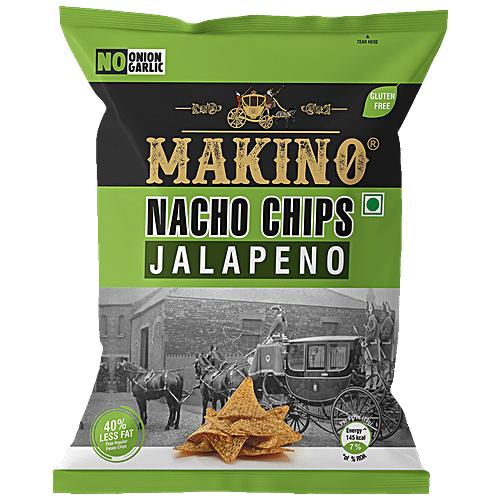 Makino Nacho Chips - Jalapeno, Without Onion & Garlic, No Trans Fat & Cholesterol, 60 g Pouch Zero Cholesterol, Zero Trans Fat