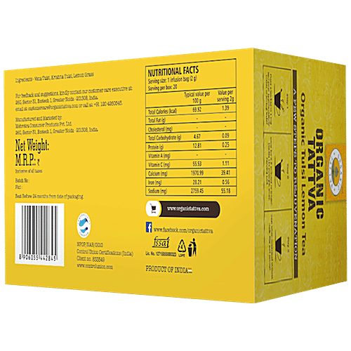 Organic Tattva Tulsi Lemon Tea, 40 g (20 Bags x 2 g each) 