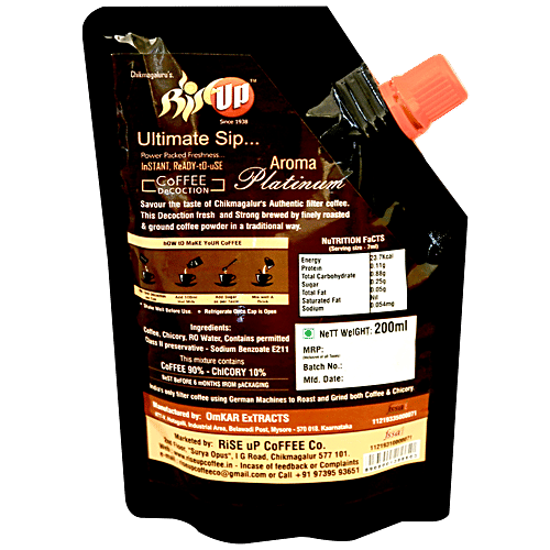 Rise Up Chikmagalurus Aroma Platinum Filter Coffee Decoction, 200 ml  