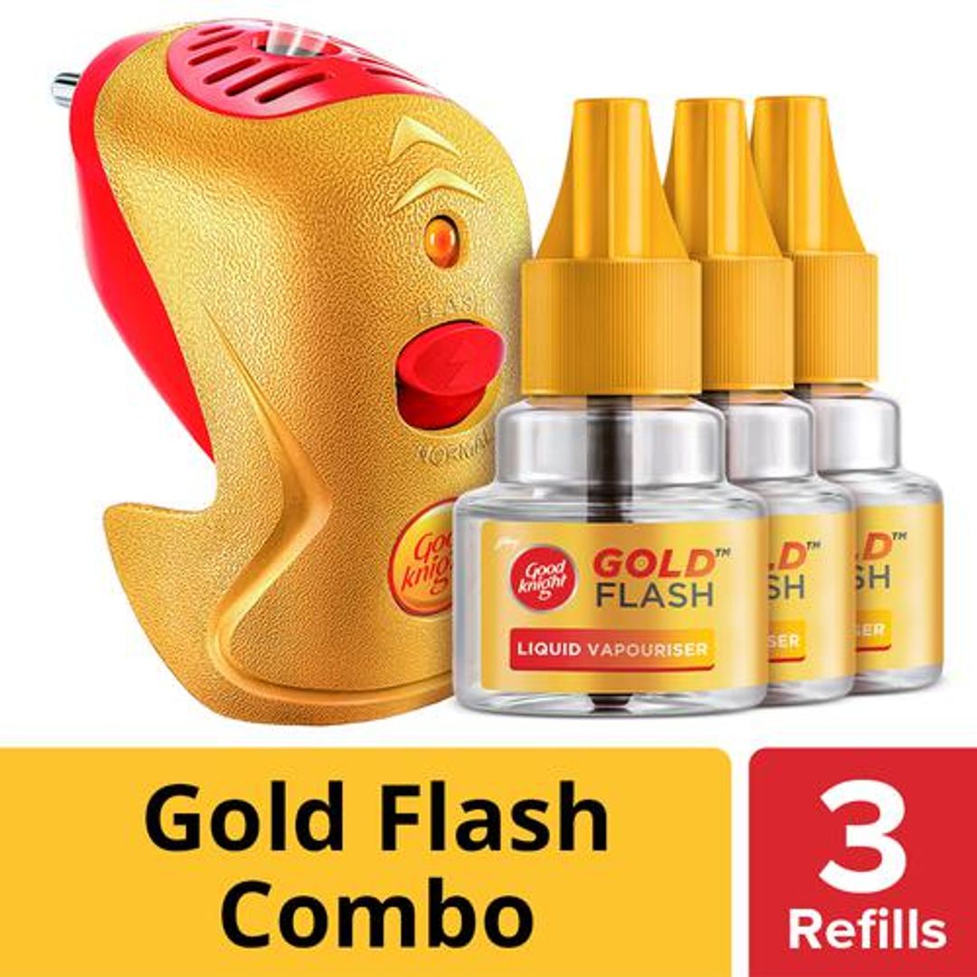 Good knight Gold Flash Liquid Vapourizer, Mosquito Repellent, 45 ml each (1 Machine + 3 Refills)