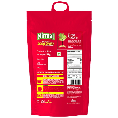 Nirmal Matta Rice - Long Grain, 5 kg Bag No Cholesterol, No Trans Fat