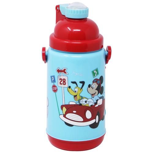 Hm International Disney Mickey Mouse Face Art Insulated Plastic Sipper Water Bottle With Steel Glass Inside, 500 ml  BPA Free