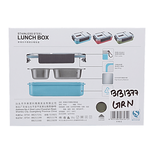 Tedemi Plastic & Stainless Steel Lunch Box - Green, BB1377GRN, 750 ml  