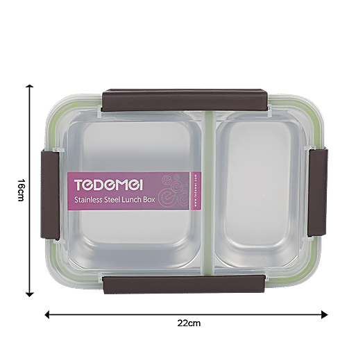 Tedemi Plastic & Stainless Steel Lunch Box - Green, BB1377GRN, 750 ml  