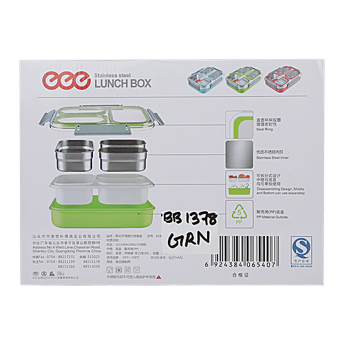 Tedemi Plastic & Stainless Steel Lunch Box - Green, BB1378GRN, 1.2 L  
